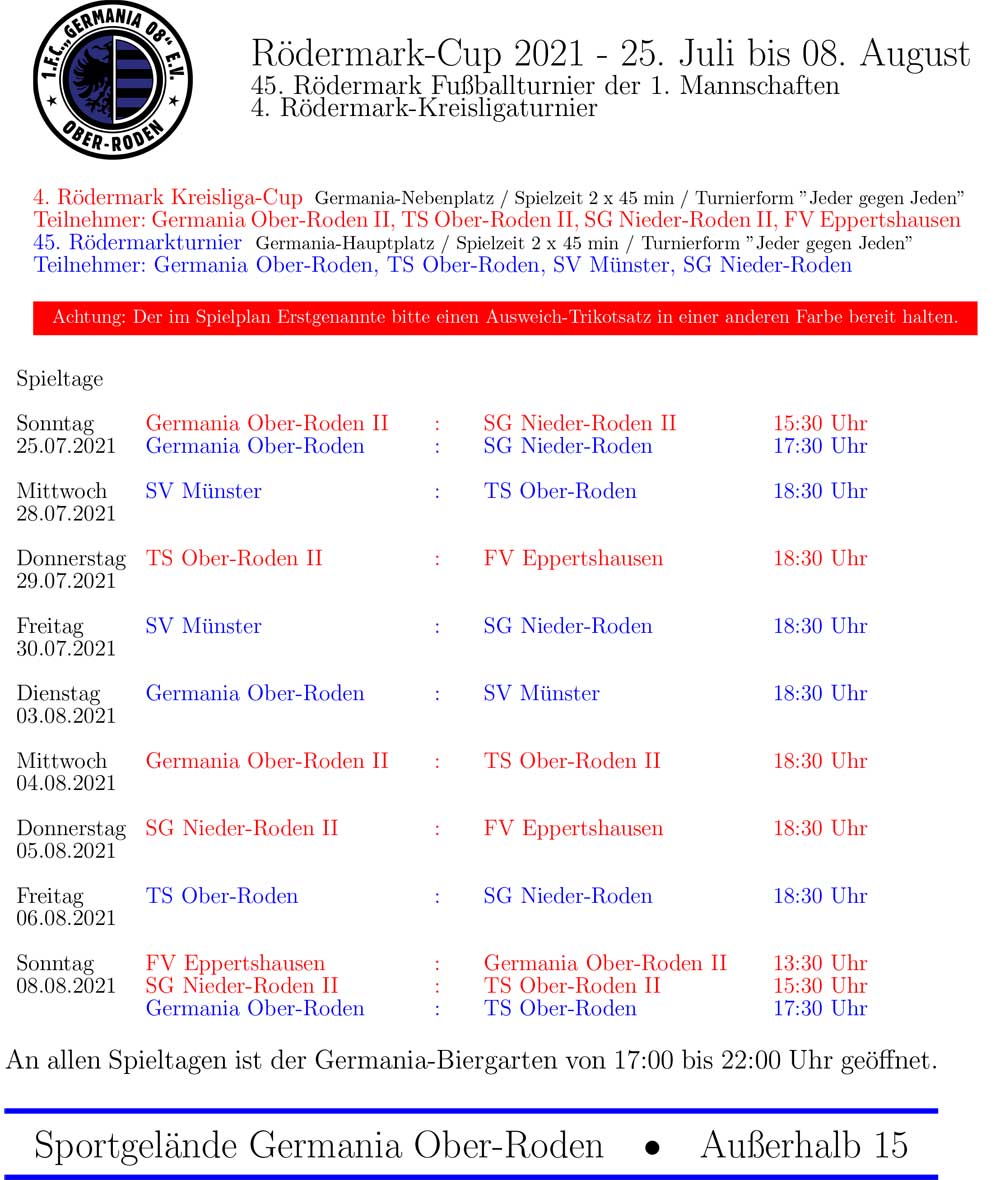 Rödermark-Turnier ab dem 25. Juli
